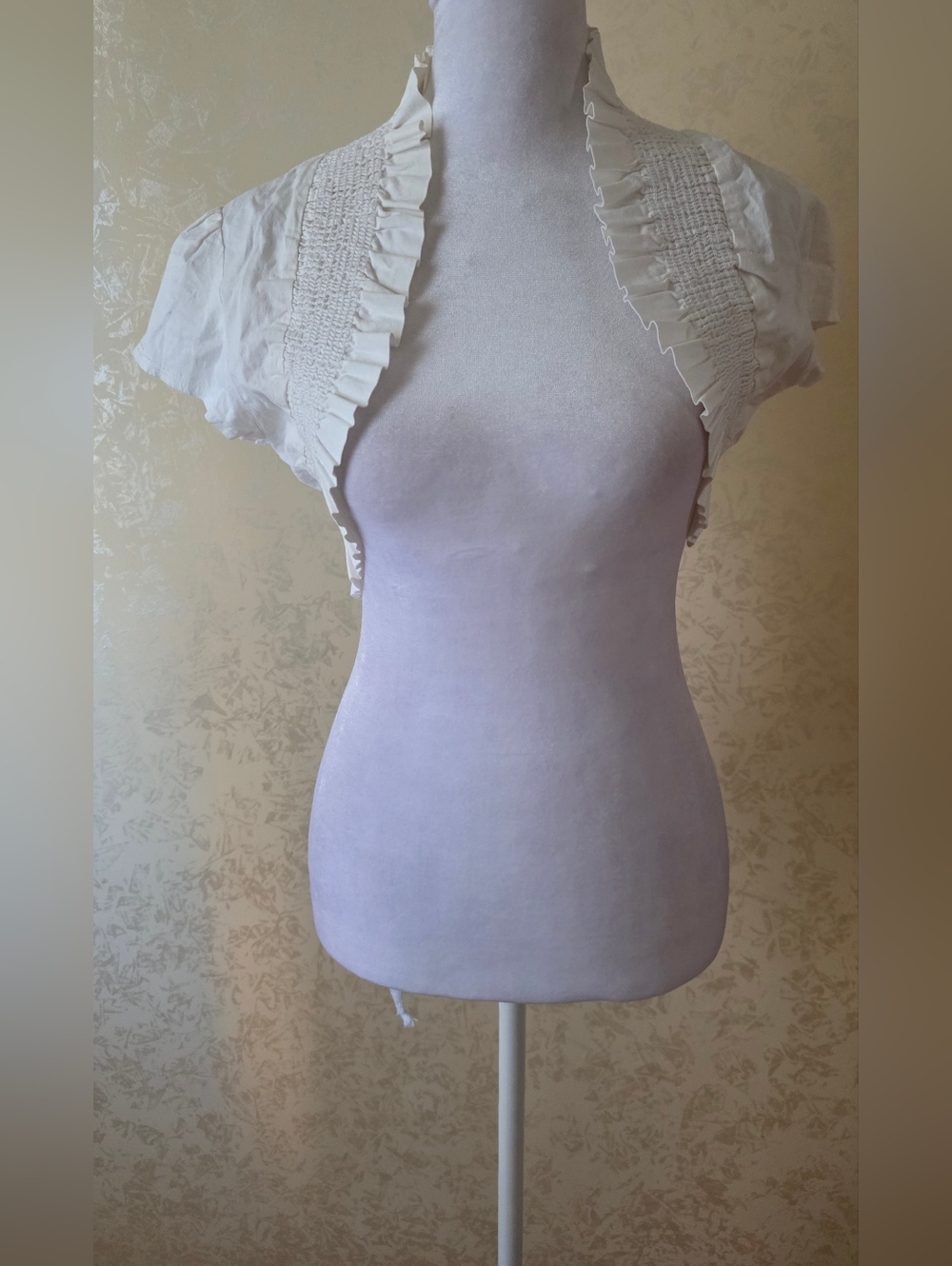 Ivory Ruffle Cropped Shrug Bolero